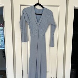 Elegant Blue Ribbed Knit Dress
